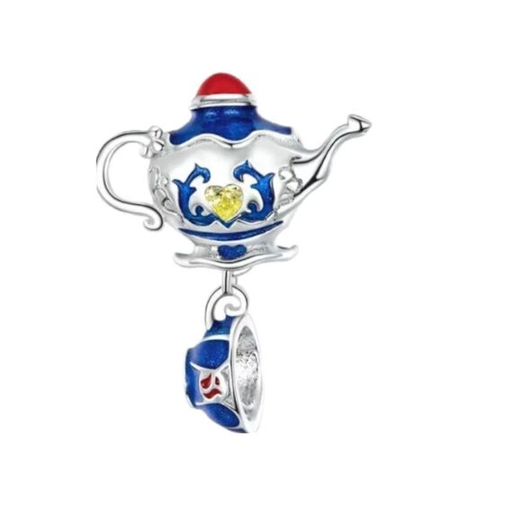 925 Sterling Silver Tea Time Charm - Picture 1 of 8